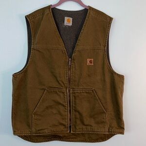 Mens XXL? Fleece Lined Heavy Duty Carhartt Denim Olive Green Vest
